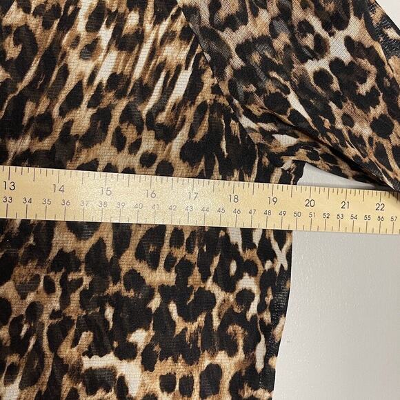 INC Large Blouse Sheer Animal Print Cheetah Leopard Lace-Up Elastic Cuff Metal - Picture 5 of 9